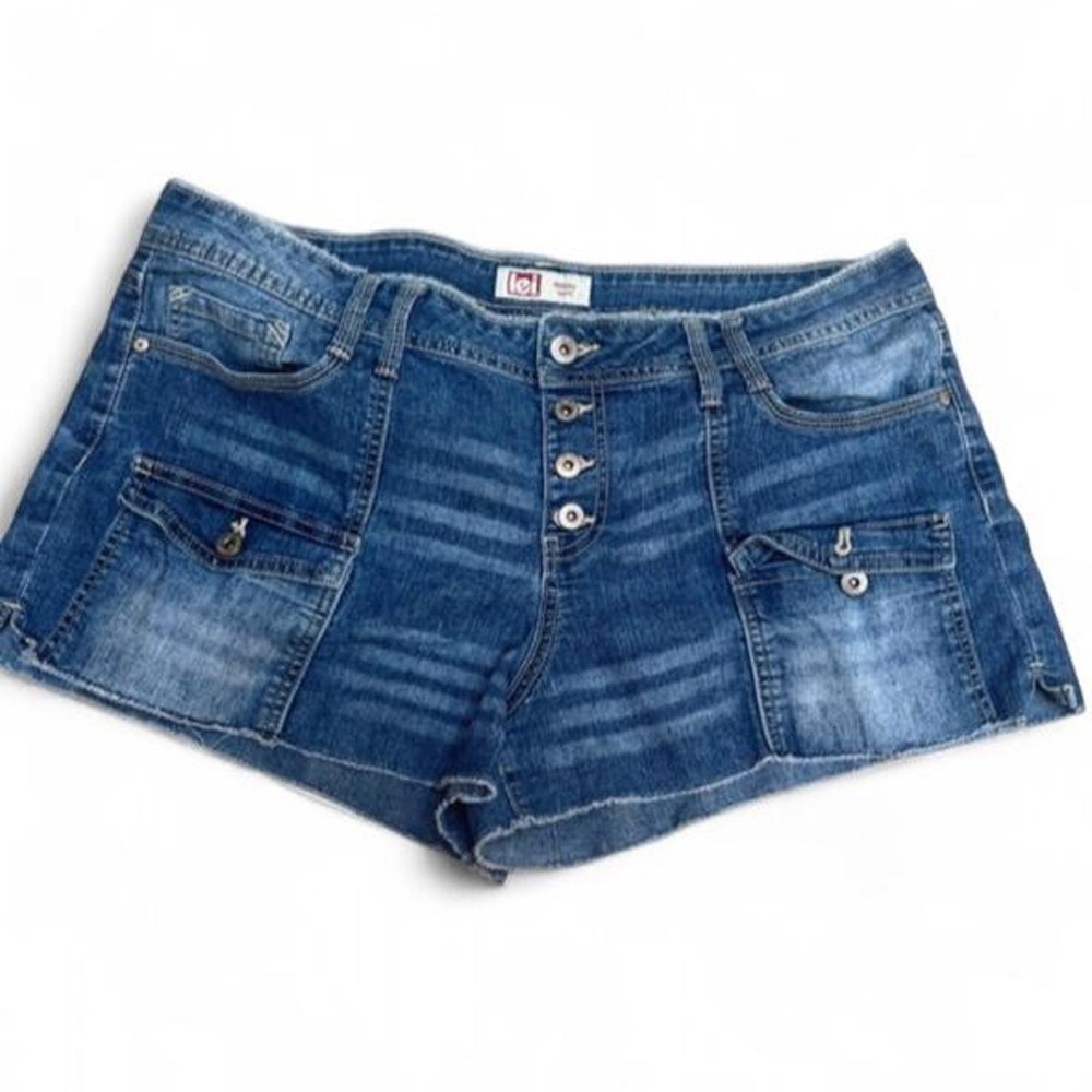 Vintage l.e.i. Ashley Low Rise Button Fly Denim Micro Shorts Cutoff Y2K Sz 17